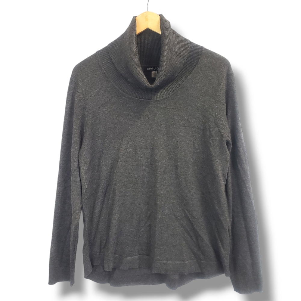 Cable & Gauge Charcoal Grey Cowl Neck Button Accent Sweater Large